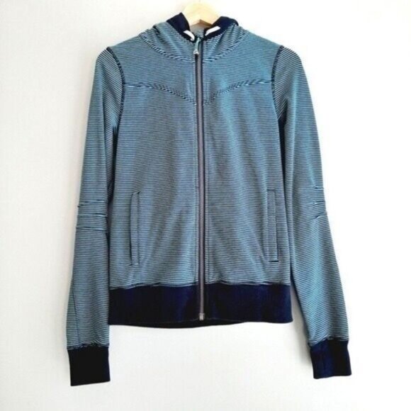 LULULEMON Bliss Break Hoodie Jacket Full-Zip Front Blue Stripe Sz M 6 8 - Picture 1 of 15